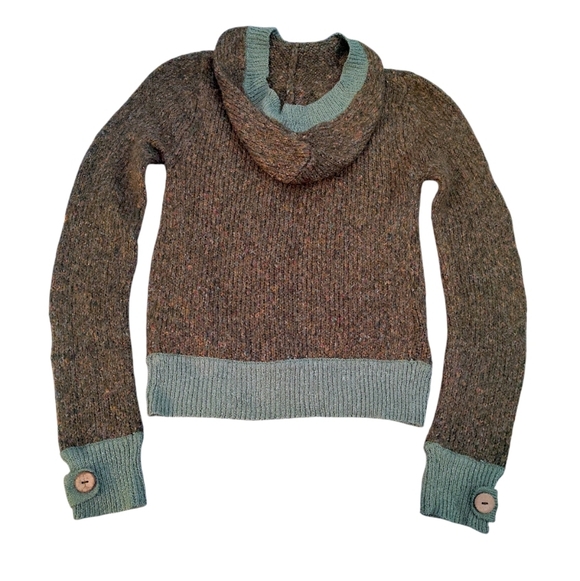 BKE Y2K Brown Colorful Knitted Button Up Hooded Cardigan Sweater Medium - Picture 9 of 12